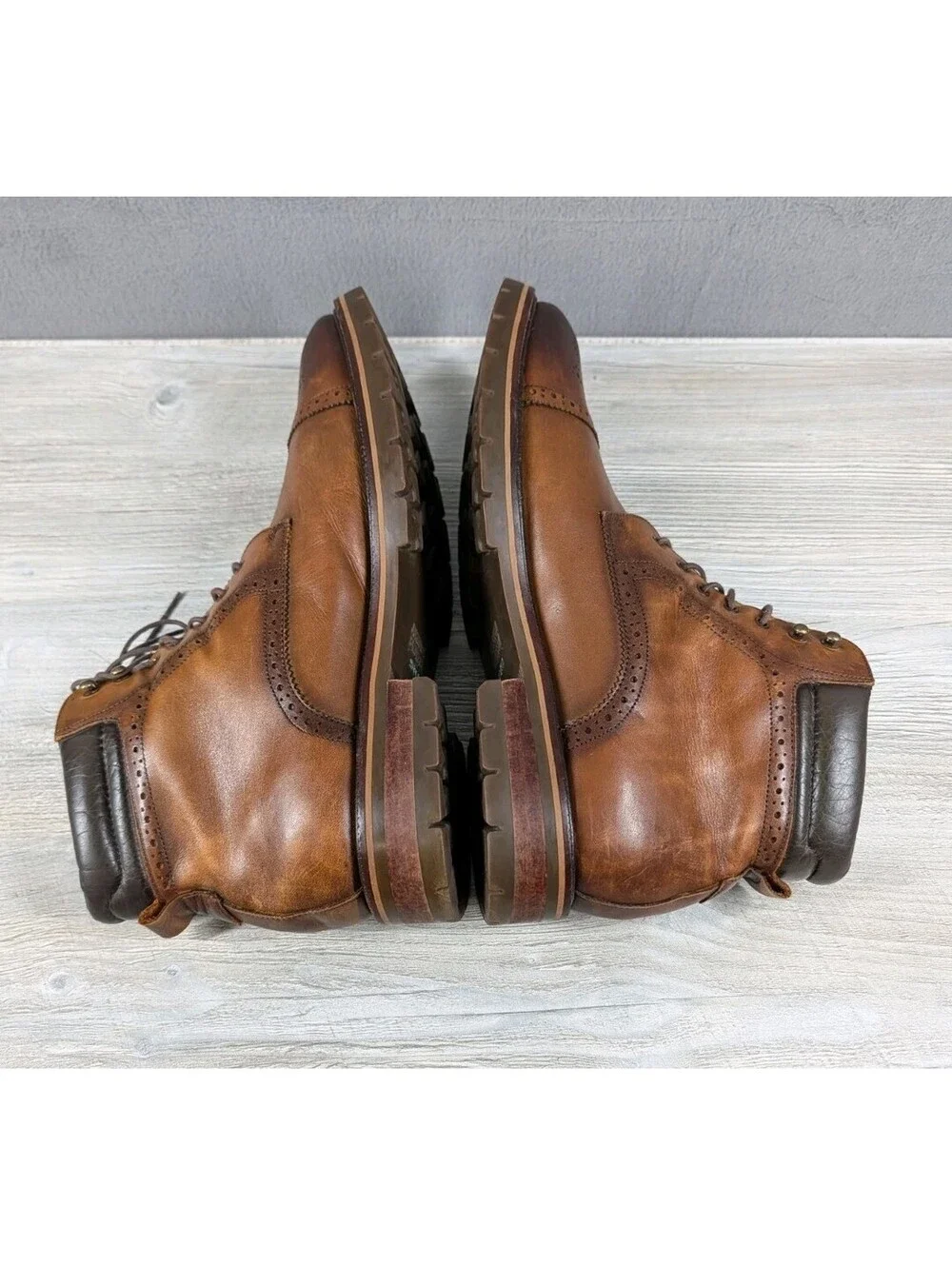 Johnston Murphy Mens 13M Brown Leather Cap Toe Brogue XC Flex Ankle Boots Lug